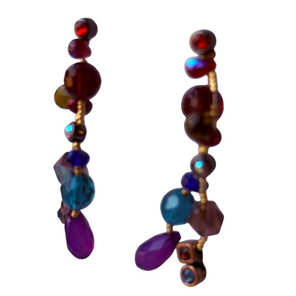 Vintage Chico’s Y2K Beaded Statement Earrings with Purple Red Blue Green Accents - Picture 6 of 8